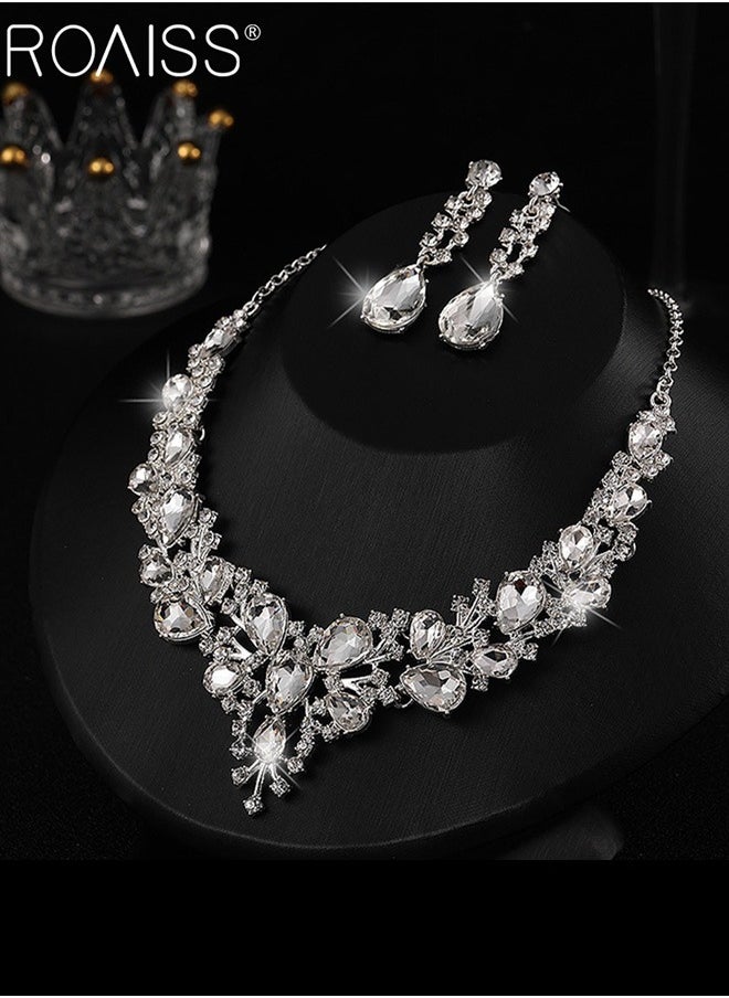 roaiss - ROAISS قطعتين من مجوهرات العروس Haoshi Fashion Atmosphere الماسية الكاملة لحفلات الزفاف إكسسوارات فستان السهرة الفضي - Image 1