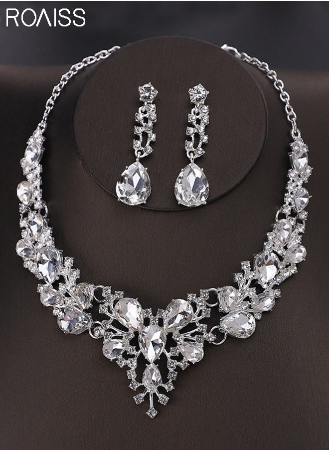 roaiss - ROAISS قطعتين من مجوهرات العروس Haoshi Fashion Atmosphere الماسية الكاملة لحفلات الزفاف إكسسوارات فستان السهرة الفضي - Image 1
