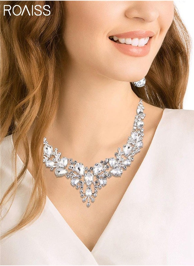 roaiss - ROAISS قطعتين من مجوهرات العروس Haoshi Fashion Atmosphere الماسية الكاملة لحفلات الزفاف إكسسوارات فستان السهرة الفضي - Image 1
