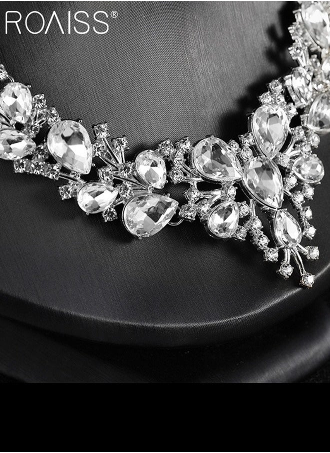 roaiss - ROAISS قطعتين من مجوهرات العروس Haoshi Fashion Atmosphere الماسية الكاملة لحفلات الزفاف إكسسوارات فستان السهرة الفضي - Image 1
