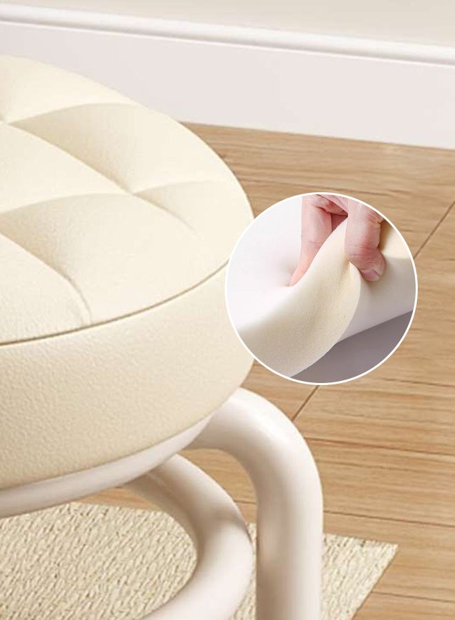 Hanayo Low Stool Round Chair Lazy Housework Stool Universal Wheel Stool 360° Movable Round Chair Stylish Low Floor Chair for Office Fitness Centers Salons Spas Living Room(Beige) - Image 4