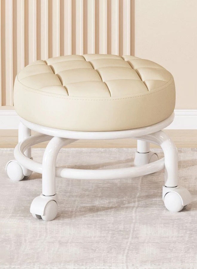 Hanayo Low Stool Round Chair Lazy Housework Stool Universal Wheel Stool 360° Movable Round Chair Stylish Low Floor Chair for Office Fitness Centers Salons Spas Living Room(Beige) - Image 3