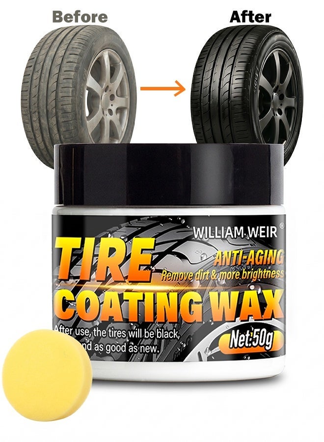 WILLIAM WEIR 50g Tyre Nourish Cream Tire Shine Wax Coating Paste Powerful Wheel Cleaning Refurbish Wax Maintain Luster, Long-Lasting Tire Shine Gel Cleaner For for Cars Trucks Motorcycles Bicycle Black Glossy Tires - Image 1