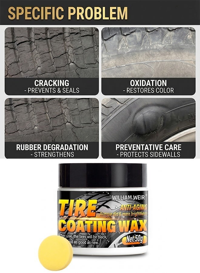 WILLIAM WEIR 50g Tyre Nourish Cream Tire Shine Wax Coating Paste Powerful Wheel Cleaning Refurbish Wax Maintain Luster, Long-Lasting Tire Shine Gel Cleaner For for Cars Trucks Motorcycles Bicycle Black Glossy Tires - Image 4