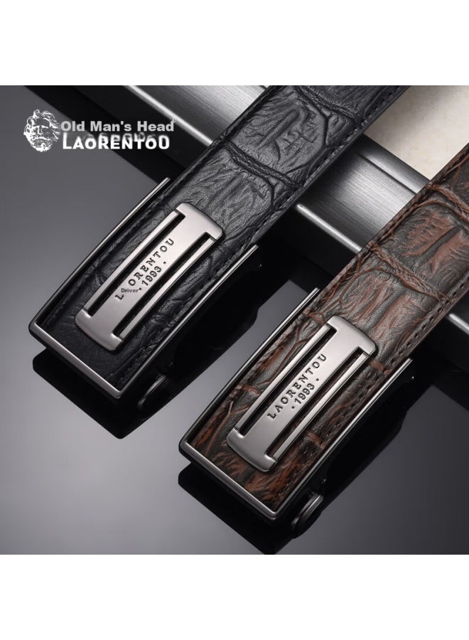 Laorentou Men's Leather Belt Inner Automatic Buckle Cowhide Waistband Casual Business Middle-aged And Young Pants Belt Birthday Gift For Men - Image 1