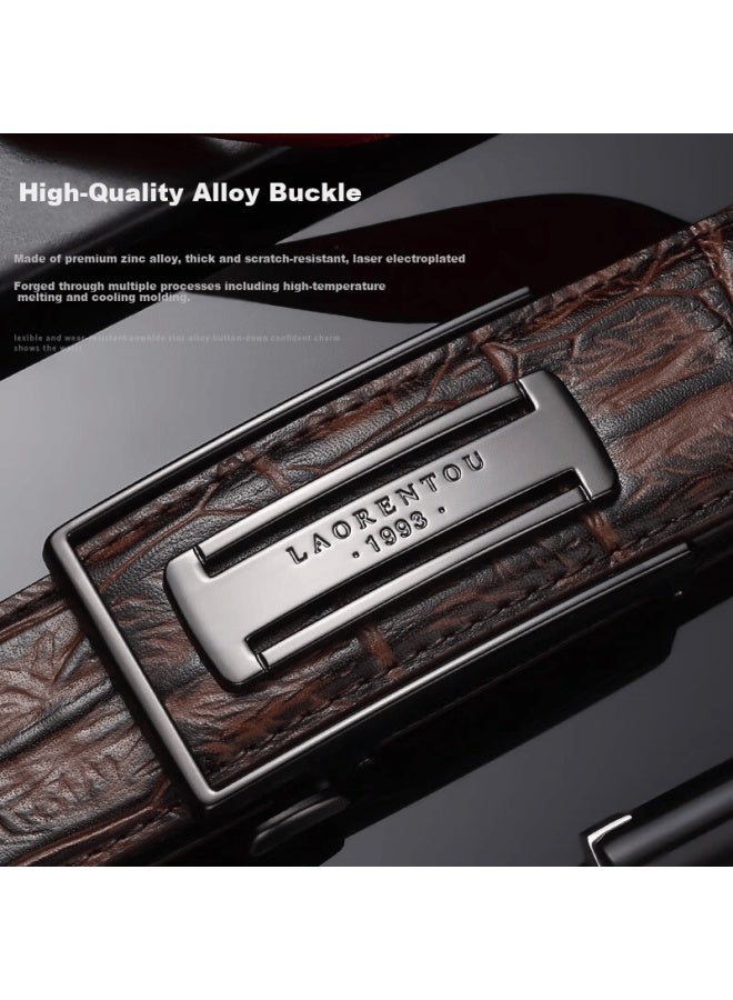 Laorentou Men's Leather Belt Inner Automatic Buckle Cowhide Waistband Casual Business Middle-aged And Young Pants Belt Birthday Gift For Men - Image 2