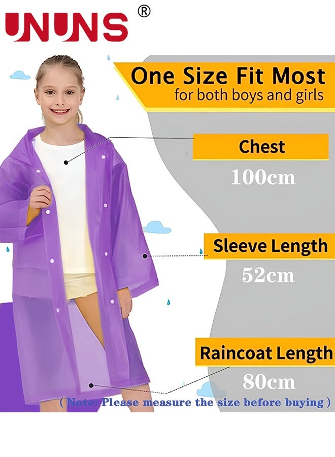 UNUNS Kids Raincoat,2 Pcs Kids Waterproof Thick Rain Ponchos For Kids,Reusable Emergency Rain Coats For Boys Girls,Kids Snow Rainwear Jacket with Hood and Drawstring,Portable EVA Rain Jacket,Purple - Image 4