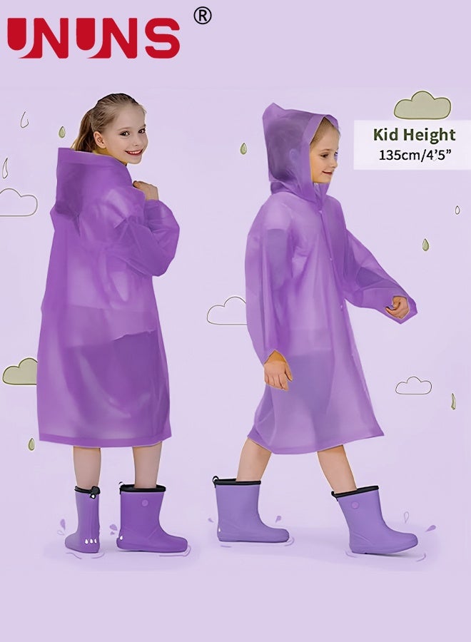 UNUNS Kids Raincoat,2 Pcs Kids Waterproof Thick Rain Ponchos For Kids,Reusable Emergency Rain Coats For Boys Girls,Kids Snow Rainwear Jacket with Hood and Drawstring,Portable EVA Rain Jacket,Purple - Image 5