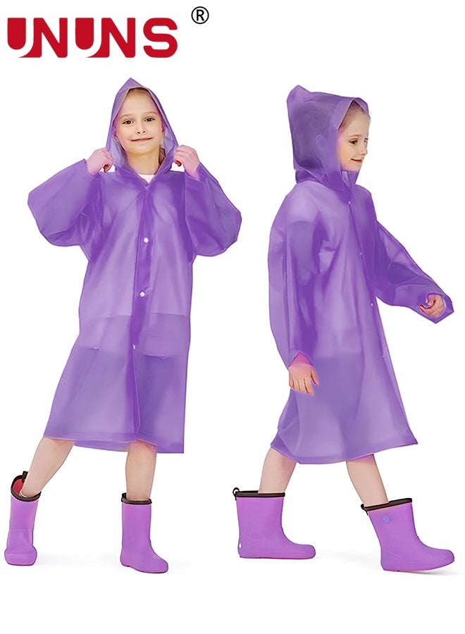 UNUNS Kids Raincoat,2 Pcs Kids Waterproof Thick Rain Ponchos For Kids,Reusable Emergency Rain Coats For Boys Girls,Kids Snow Rainwear Jacket with Hood and Drawstring,Portable EVA Rain Jacket,Purple - Image 1