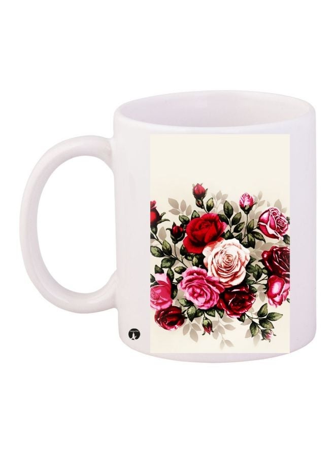 RYN Rose Printed Coffee Mug White/Red/Green 11ounce