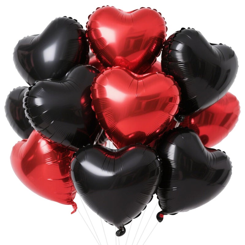 WEIKA 18 Inch Black Red Heart Balloons 12 Pcs Heart Foil Mylar Balloons Black Red Birthday Decoration Love Balloons Valentine Balloons for Birthday Party Wedding Baby Shower Valentines Day Decorations - Image 3