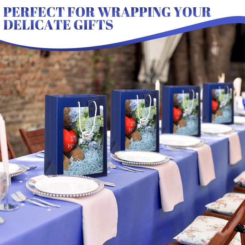 Yahenda 24 Pcs Mother's Day Gift Bags with Clear Window 13.8 x 9.8 x 5.9 Large Transparent Paper Bouquet Totes Bags with Handle for Wedding Birthday(Dark Blue) - Image 4