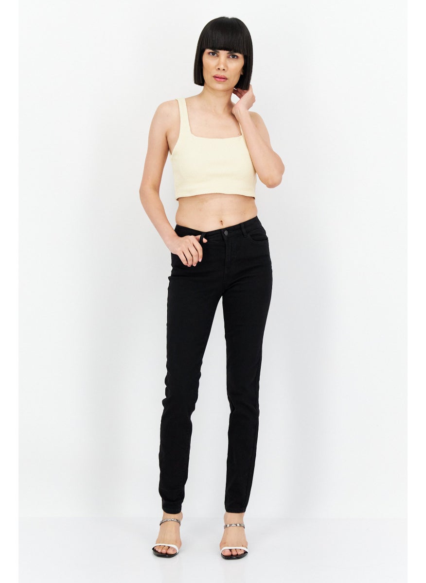 EDC Women Skinny Fit Plain Stretchable Jeans, Black  - Image 3