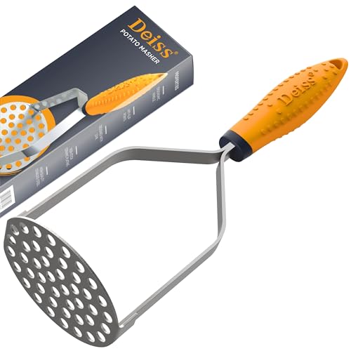 Deiss PRO Heavy Duty Stainless Steel Potato Masher with Non-Slip Rubber Handle Hand Held Mash Maker for Struggle-Free Mashing Dishwasher Safe Vegetable and Fruit Masher - Image 1
