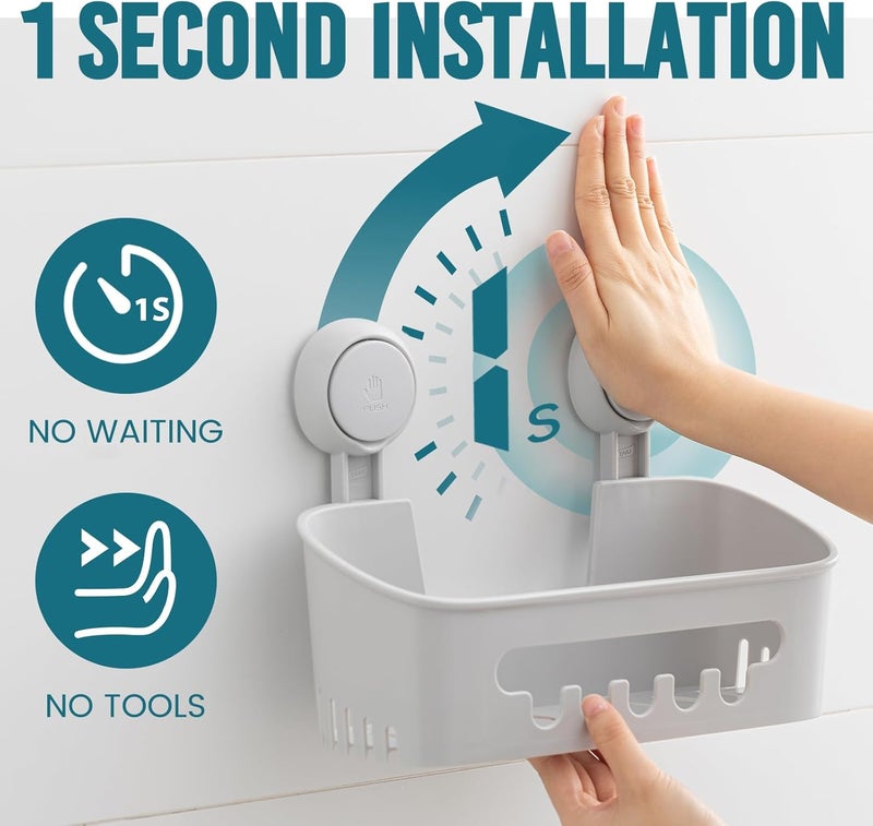 Taili Shower Caddy Suction Cup 2 Pack, Heavy Duty Bathroom Organizer, Removable Shelves for Inside Shower, Shampoo, Waterproof Suction Plastic Storage for Bathroom Accessories Holder, Gray - Image 2