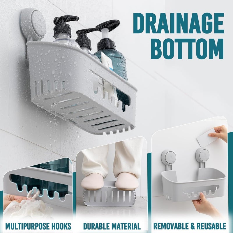 Taili Shower Caddy Suction Cup 2 Pack, Heavy Duty Bathroom Organizer, Removable Shelves for Inside Shower, Shampoo, Waterproof Suction Plastic Storage for Bathroom Accessories Holder, Gray - Image 3