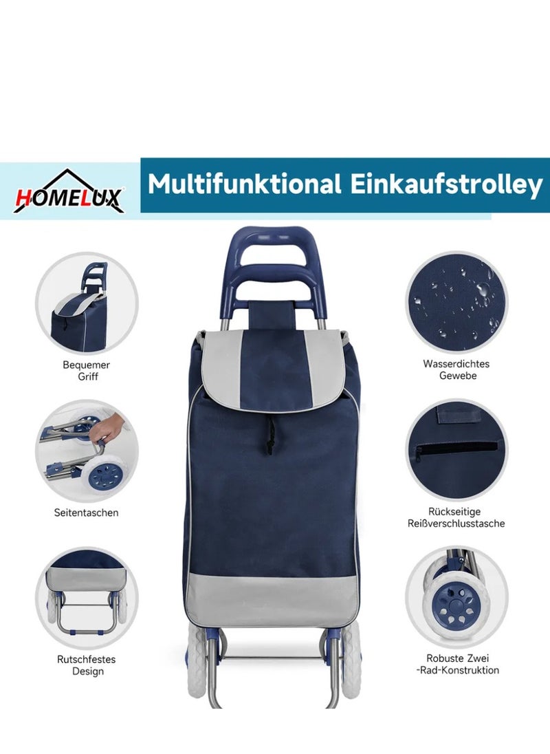 MORANO Foldable Grocery Shopping Cart with Two Wheels Size 20 Inch Dark Blue  - Image 2