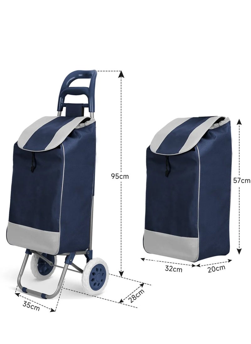 MORANO Foldable Grocery Shopping Cart with Two Wheels Size 20 Inch Dark Blue  - Image 4