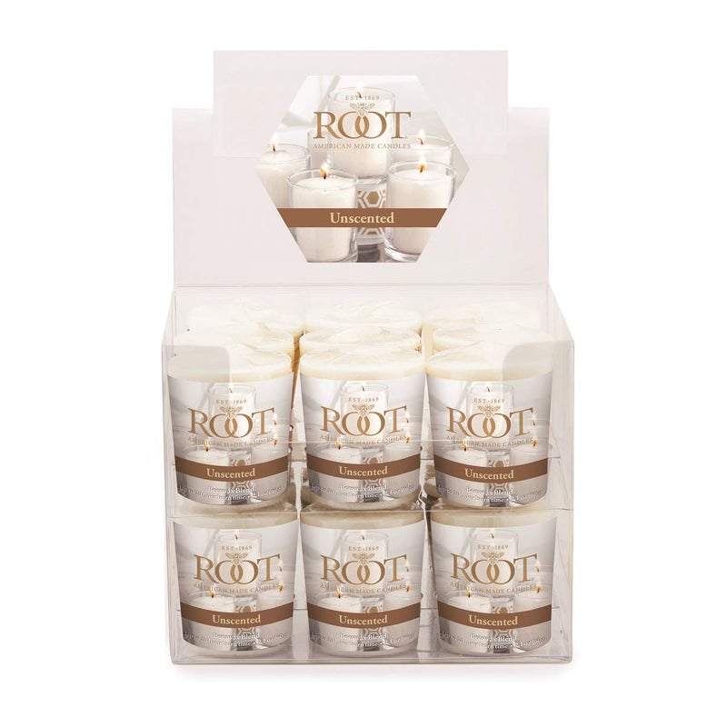 Root Candles Unscented Votive Candles Beeswax Blend Premium Handcrafted 20Hour Votives 18Pack White