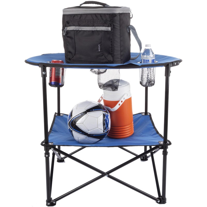 Wakeman Camp Table - Round 2-Tier Folding Table with 4 Cupholders and Carrying Bag - for Camping, Beach, Picnic, Sporting Events, and More Outdoors,Blue - Image 5