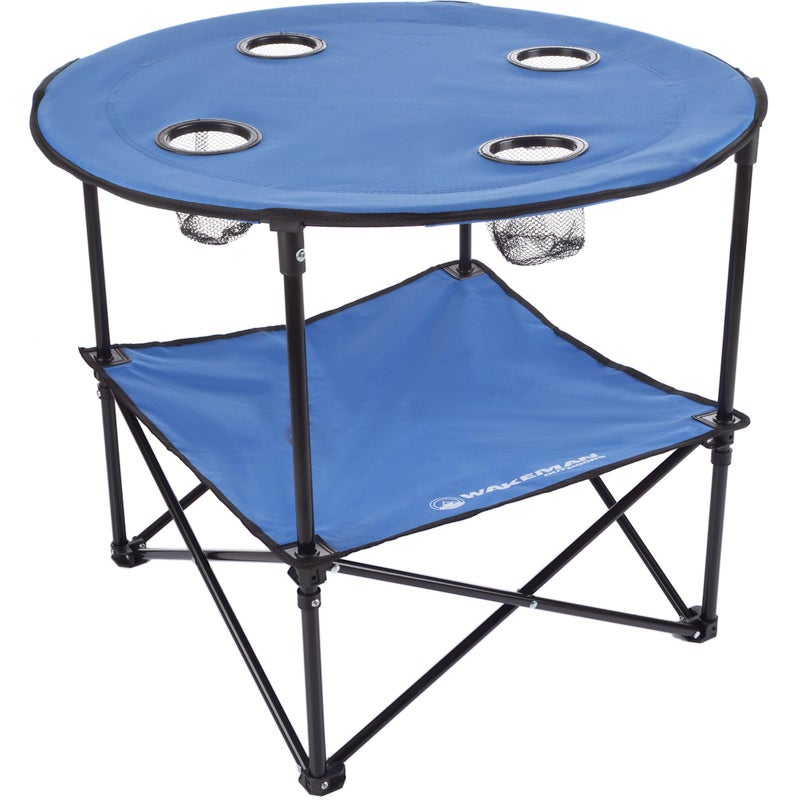 Wakeman Camp Table - Round 2-Tier Folding Table with 4 Cupholders and Carrying Bag - for Camping, Beach, Picnic, Sporting Events, and More Outdoors,Blue - Image 1