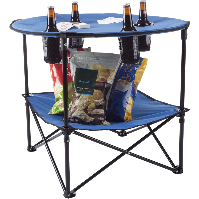 Wakeman Camp Table - Round 2-Tier Folding Table with 4 Cupholders and Carrying Bag - for Camping, Beach, Picnic, Sporting Events, and More Outdoors,Blue - Image 4