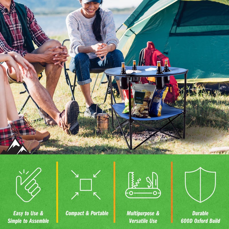 Wakeman Camp Table - Round 2-Tier Folding Table with 4 Cupholders and Carrying Bag - for Camping, Beach, Picnic, Sporting Events, and More Outdoors,Blue - Image 2