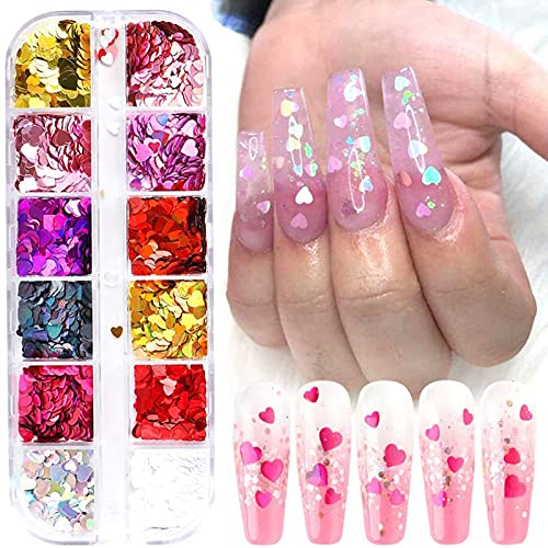 FUMIHIT 3D Heart Nail Glitter Sequins Art Stickers Decals Supplies Flakes Holographic Confetti for Acrylic Nails Designs Makeup DIY Decoration - Image 1