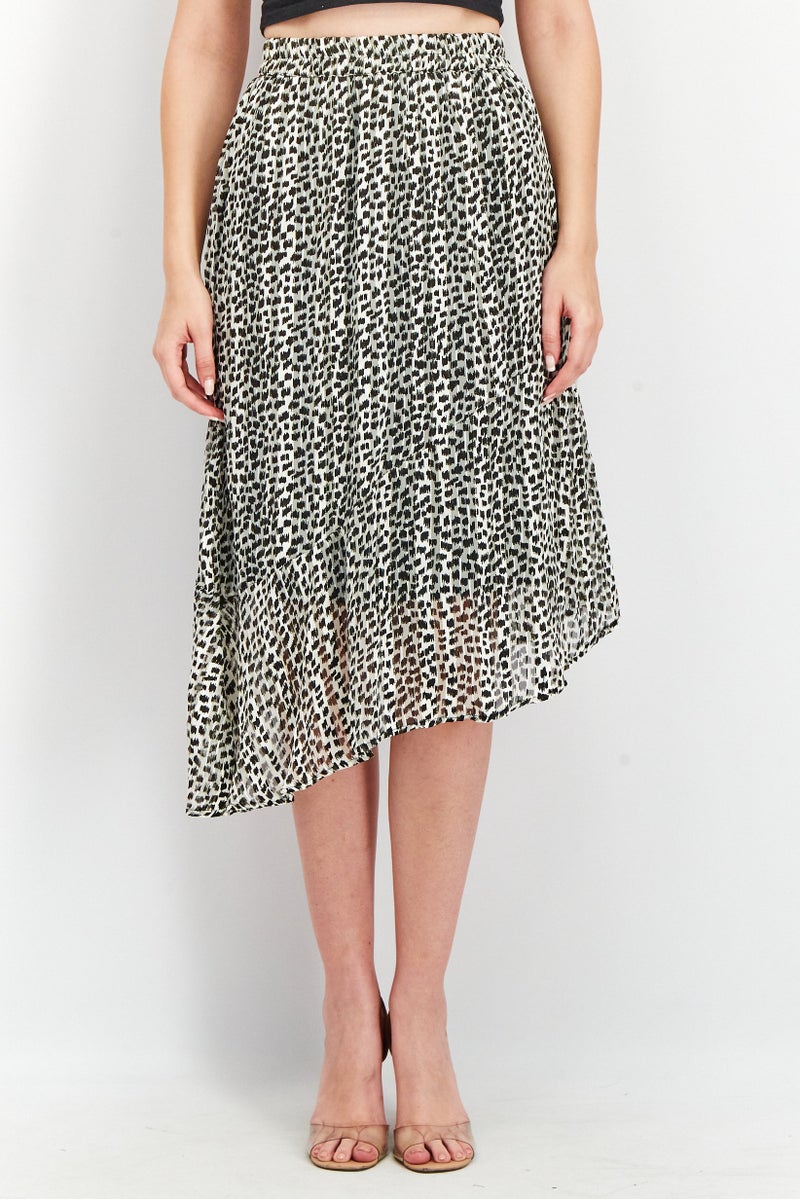 Tchibo Women Allover Print Midi Skirt, Black Combo - Image 1