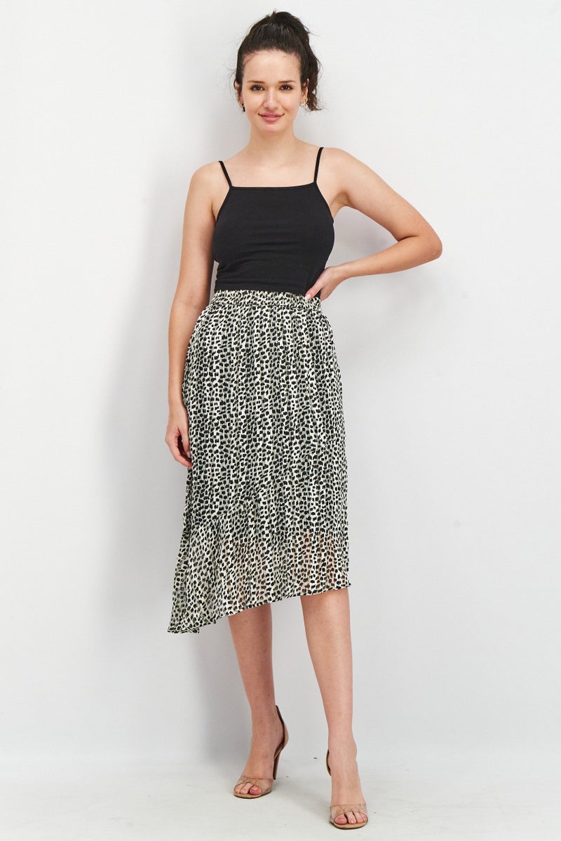 Tchibo Women Allover Print Midi Skirt, Black Combo - Image 4