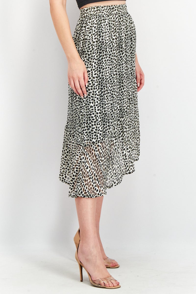 Tchibo Women Allover Print Midi Skirt, Black Combo - Image 2