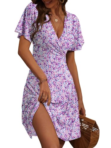 FENSACE Summer Dress Wrap V Neck Flowy Cute Dresses for Women Sun Dress(Floral-27,Medium) - Image 1