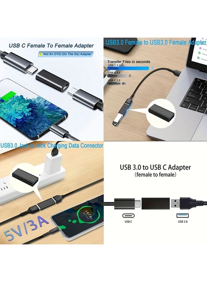 مجموعة محولات USB 3.0 السوداء عالية السرعة للتوصيل والتوسيع، تشمل مقابس إناث من نوعي USB-A وUSB-C - Image 4