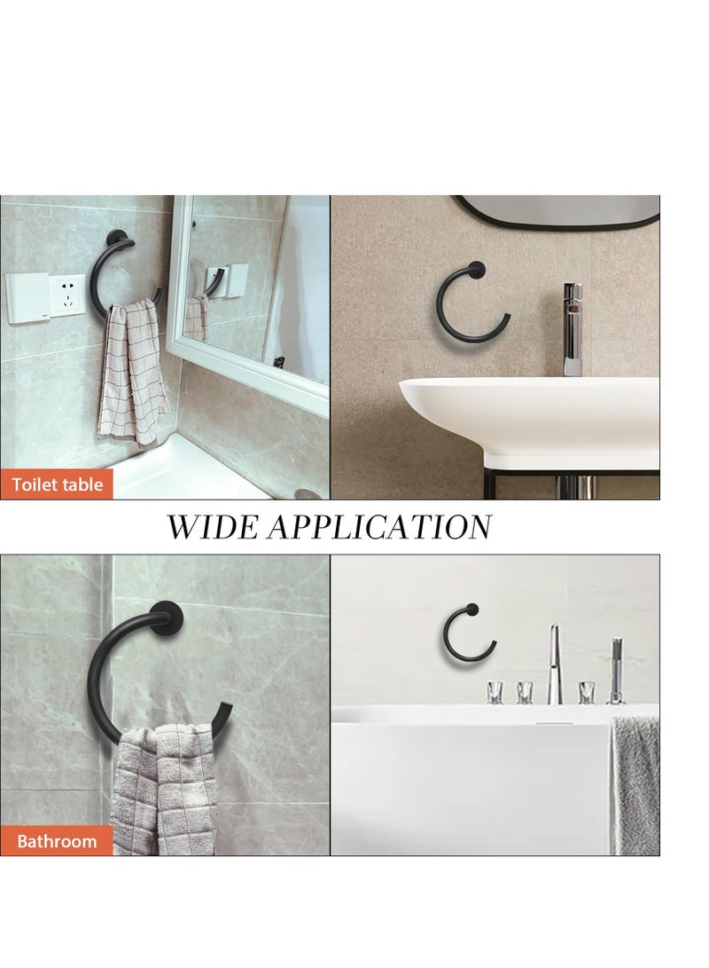 SYOSI Hand Towel Holder for Bathroom Wall Matte Black Towel Ring Stainless Steel Hand Towel Holder Heavy Duty Towel Hanger for Bath, Kitchen (Black) - Image 2