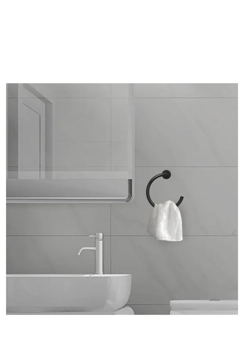SYOSI Hand Towel Holder for Bathroom Wall Matte Black Towel Ring Stainless Steel Hand Towel Holder Heavy Duty Towel Hanger for Bath, Kitchen (Black) - Image 5