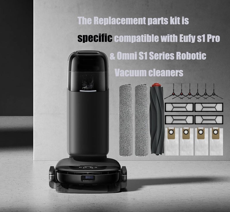 JoyBros Omni S1 Pro Replacement Parts Accessories for Eufy Omni S1/S1 Pro Robot Vacuum: Main Brush X1, Side Brush X6, Washable Filter X4, Dust Bag X4, Rolling Mop X3 17-Pack - Image 2