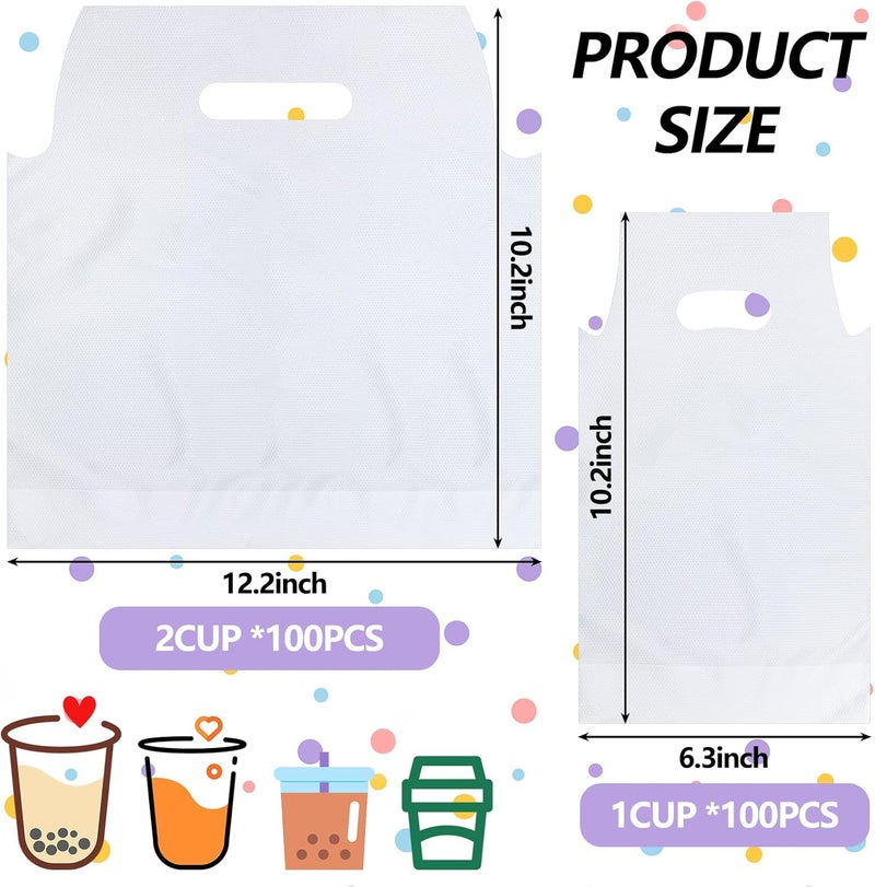 Tinlade 200 Pcs Clear Handle Drinking Poly Bags Bulk 2 Cup and 1 Cup Plastic Portable Cup Carrier Holder Bag Packaging Delivery Hanging Hole, 6.3 x 10.2, 12.2 x 10.2 Inch - Image 3
