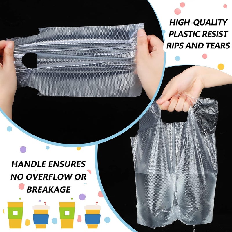 Tinlade 200 Pcs Clear Handle Drinking Poly Bags Bulk 2 Cup and 1 Cup Plastic Portable Cup Carrier Holder Bag Packaging Delivery Hanging Hole, 6.3 x 10.2, 12.2 x 10.2 Inch - Image 4