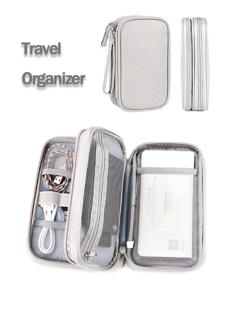حقيبة للقطع الإكترونية والإكسسوارت التقنية، ومنظمة للإلكترونيات أثناء السفر بغلافٍ مقاومٍ للماء والصدمات، مناسبة للشاحن وكابلات الشحن وفلاش درايف وسماعات الرأس وغير ذلك رمادي - Image 1