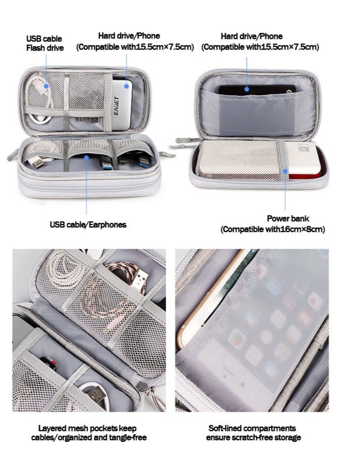 حقيبة للقطع الإكترونية والإكسسوارت التقنية، ومنظمة للإلكترونيات أثناء السفر بغلافٍ مقاومٍ للماء والصدمات، مناسبة للشاحن وكابلات الشحن وفلاش درايف وسماعات الرأس وغير ذلك رمادي - Image 2