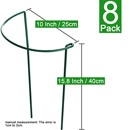 HiGift 8 Pack Plant Support Stakes, Half Round Metal Garden Plant Stake Indoor Peony Cages and Supports, Green Plant Support Ring Border for Tomato,Hydrangea,Flower Outdoor (10" Wide x 15.8" High) - Image 4