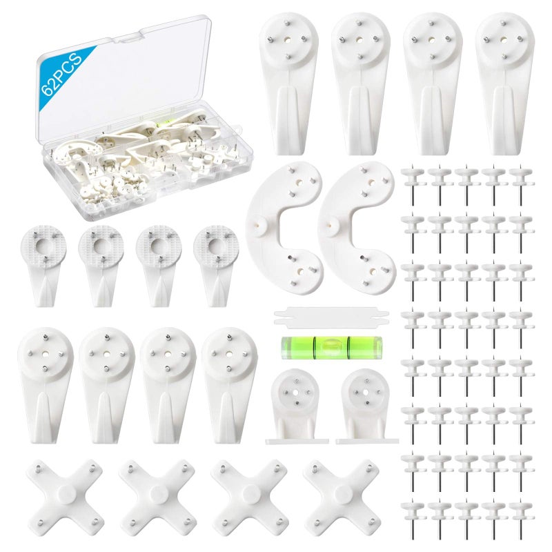 MOYASIBB Picture Hanging Kit, 62PCS Concrete Wall Hardwall Hangers for Cinder Block, No Damage Wall Hooks for Photo Frame Art Painting Non-Trace Drywall Stucco - Image 1