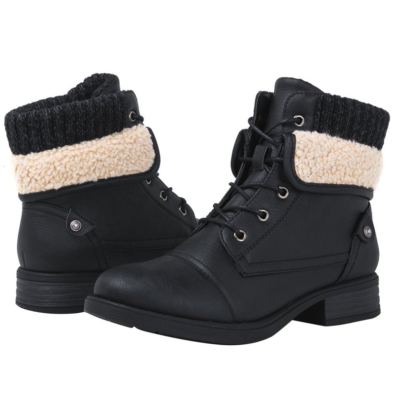 GLOBALWIN Women's Black Combat Boots Dressy Lace Up Ankle Boots For Women Low Heel Size 8.5M - Image 2