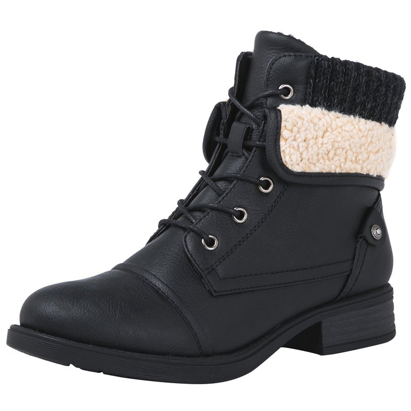 GLOBALWIN Women's Black Combat Boots Dressy Lace Up Ankle Boots For Women Low Heel Size 8.5M - Image 1