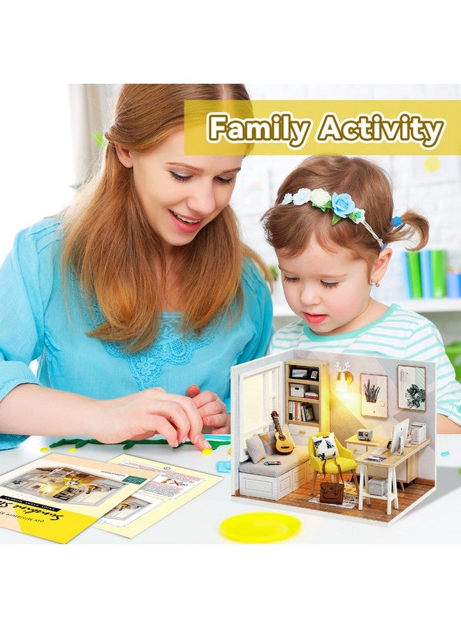 فليفر مجموعة منزل دمى فليفر المصغر DIY مع غرفة إبداعية مع أثاث كهدية فنية رومانسية (دراسة مشمسة) - Image 4