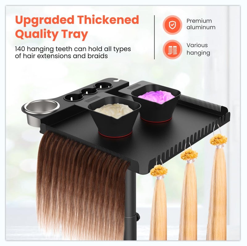 TASALON Black Salon Rolling Tray Cart on Wheels, Portable Braiding Hair Rack with Magnetic Hair Dye Bowls, Heat-Resistant Tool Rack for Salon Storage, Rolling Tool Cart & Hairstylist Station Organizer - Image 3
