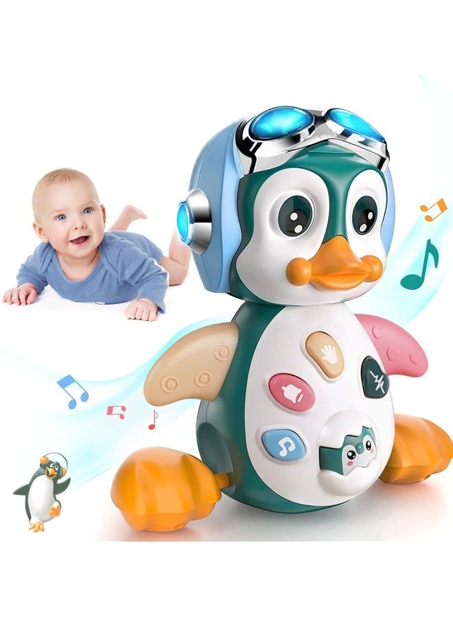 أوساويك ألعاب موسيقية للأطفال على شكل بطريق زاحف، ألعاب وقت الاستلقاء على البطن للأطفال الرضع من عمر 0-3 أشهر، من 0-6 أشهر، من 6-12 شهرًا، من 12 إلى 18 شهرًا، لعبة تفاعلية لتعلم الموسيقى والزحف مع أضواء LED، هدية عيد ميلاد للأطفال الصغار والأولاد والبنات - Image 1