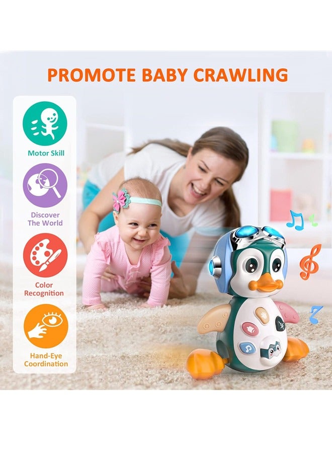 أوساويك ألعاب موسيقية للأطفال على شكل بطريق زاحف، ألعاب وقت الاستلقاء على البطن للأطفال الرضع من عمر 0-3 أشهر، من 0-6 أشهر، من 6-12 شهرًا، من 12 إلى 18 شهرًا، لعبة تفاعلية لتعلم الموسيقى والزحف مع أضواء LED، هدية عيد ميلاد للأطفال الصغار والأولاد والبنات - Image 2