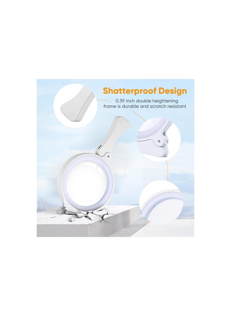 كابتن تيك 2-in-1 Folding Stand Magnifying Glass with Light, 17 Daylight LEDs, Handheld Lighted Magnifier for Seniors, Ideal for Reading, Inspection, Coin Collection, and Jewelry (3X + 6X Magnification) - Image 2