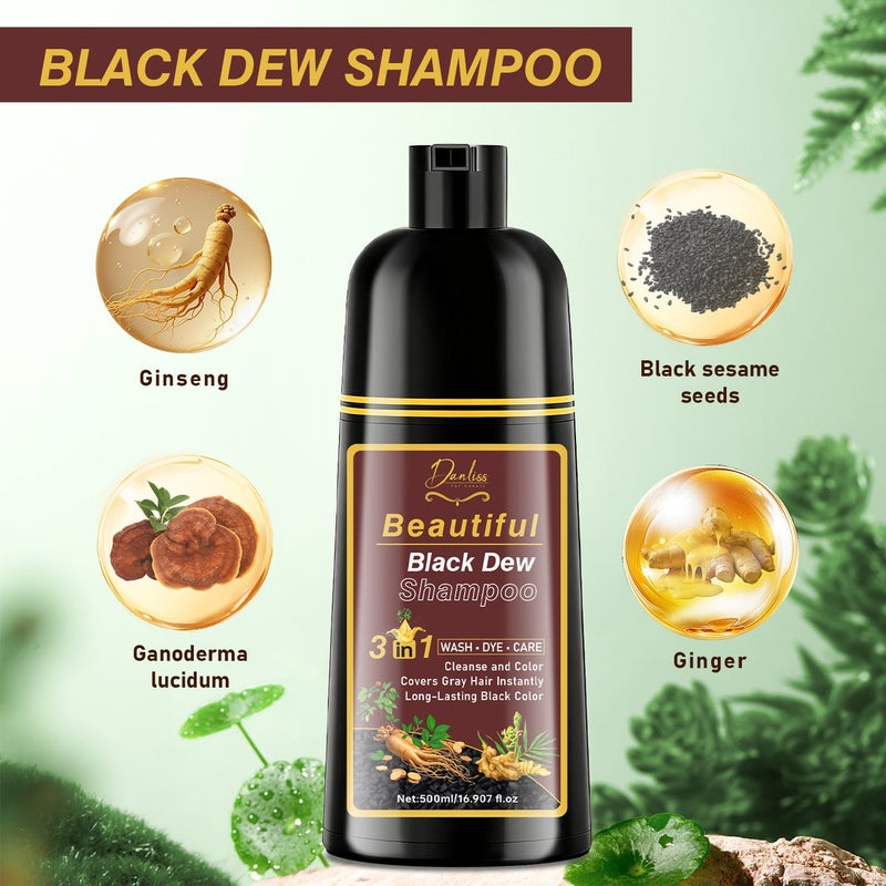 Danliss 3-in-1 Black Hair Shampoo, Wash, Color & Care, 500ml - Image 2